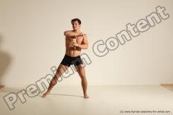 Underwear Fighting Man White Muscular Short Brown Dynamic poses Academic